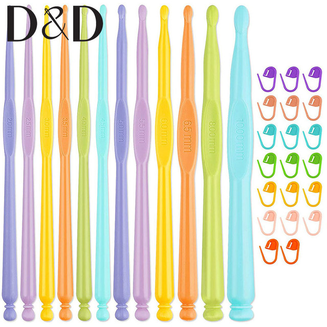 12PCS Plastic Crochet Hooks Kit Knitting Needles Colorful Stitches Craft  Crochet Set DIY Weave Tools Home